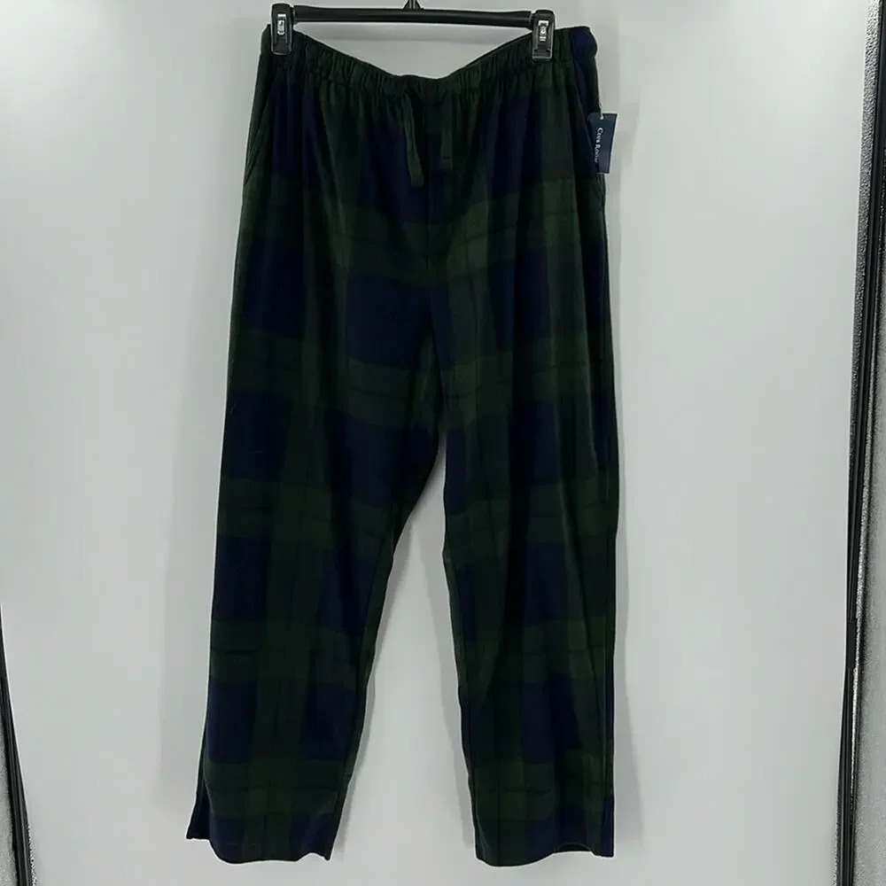 Club Room Men's Fleece Pajama Pants - Green/Blue Plaid - XL - NWT